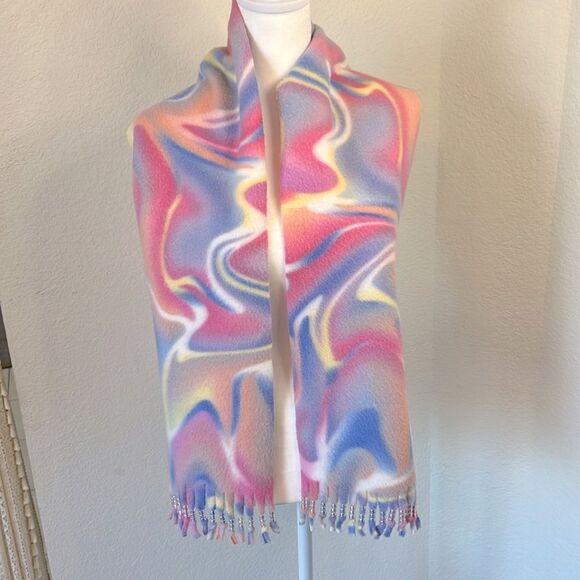 Handmade Fleece Scarf with Beaded Fringe - Picture 1 of 2